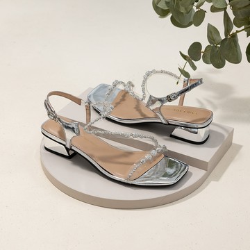 優雅小姐 璀璨條鑽腳背繞帶涼跟鞋 閃耀銀 (2G2896)