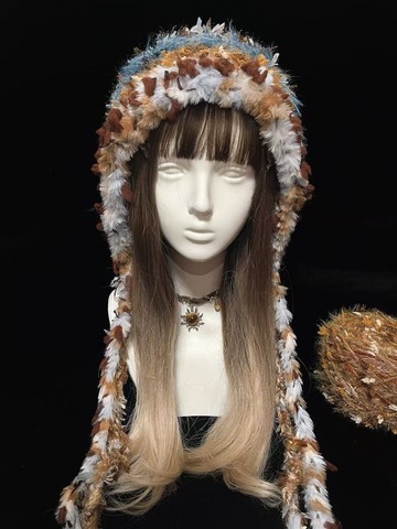 巧克力海鹽色護耳連帽帽 | 舒適雙色連帽帽 | 手作冬季連