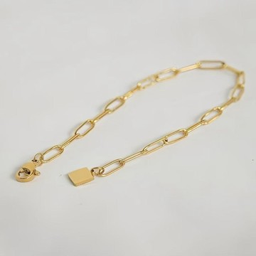 限时下订💞 法式时尚简约金色回形针手链女方牌吊坠钛钢不掉色男女款手链 別針項鍊