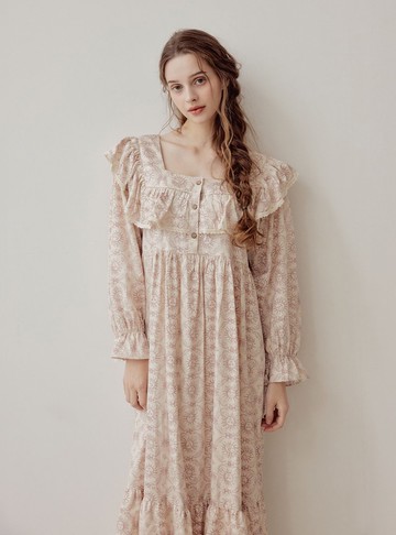 Soleil 莫代爾棉方領長袖睡裙