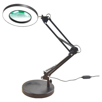 LED 環形放大鏡短臂檯燈  附夾座  105mm 5倍光學鏡片  不鏽鋼支架  3色可調光  黑色