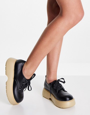 ASOS DESIGN Marching chunky lace up flat shoe in black