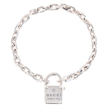GUCCI 796341 Trademark 鎖頭刻印標誌純銀手鍊.銀