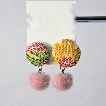 和服翻拍 2Way 胡桃鈕扣耳針