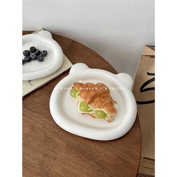 糖小姐 網紅熊頭胖嘟嘟白色陶瓷盤子小熊餐盤甜品盤早餐盤餐具