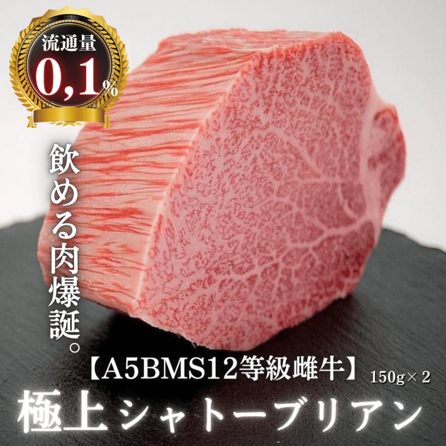 A5ランク シャトーブリアン ステーキ 150g×2 BMS12等級 雌牛 御歳暮 贈り物 プレゼント 赤身肉