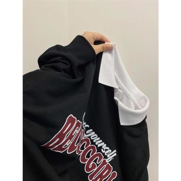 超火cec黑色衛衣女春秋bf慵懶印花薄款外套chic寬松學生純棉上衣