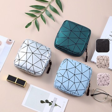 PU菱格小方包 衛生棉收納包 收納包 化妝包 零錢包 首飾包 口紅包 隨身收納包 旅行收納  3C收納 小物收納