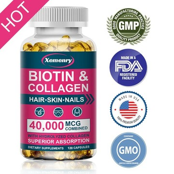 Xemenry 生物素🧬和膠原蛋白膳食補充劑，40000mcg - 60/120粒膠囊 美國製造📍