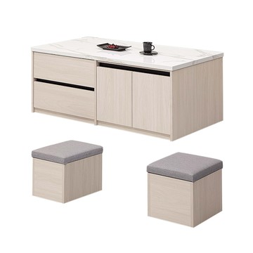 【Hampton 漢汀堡】曼尼白榆木仿石面大茶几-含2凳