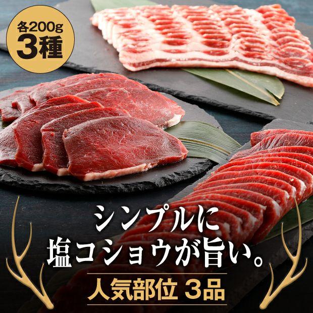 北海道エゾシカ 焼肉用3種セット 600g  知床エゾシカファーム／北海道斜里町  ジビエ  BBQ バーベキュー 鹿肉 えぞしか