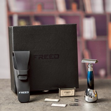 【FREED】一週年紀念款 雙刃式刮鬍刀尊爵四件組禮盒-銀河藍 客製化 刻字 送禮 生日 男生 聖誕節 交換禮物