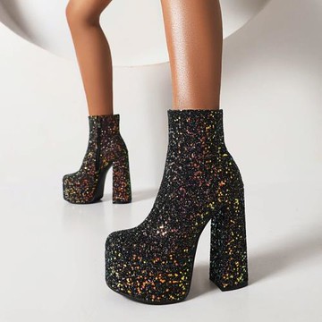 粗跟短靴女2022年新款冬季防水臺高跟鞋圓頭馬丁靴女英倫風瘦瘦靴