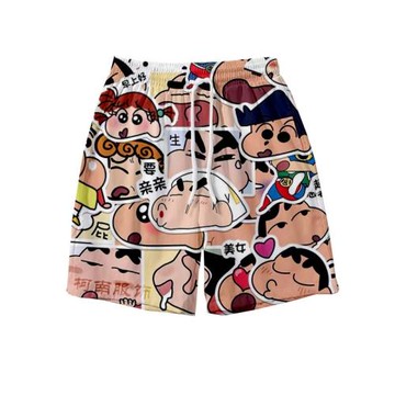 蠟筆小新卡通聯名夏季寬松沙灘短褲男百搭潮流情侶休閑五分睡褲女