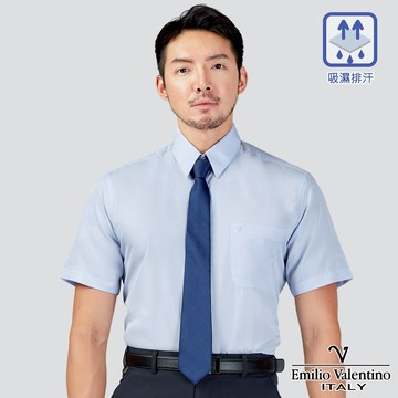 【Emilio Valentino】吸濕排汗條紋短袖襯衫-藍