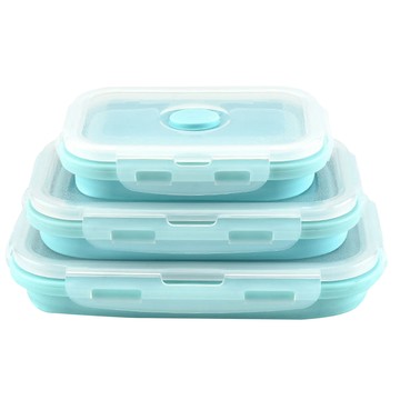 環保矽膠摺疊收納食物保鮮盒 3件組 安全無毒超環保 可適用於冰箱、微波爐、洗碗機  1組  藍色 350ml + 550ml + 850ml