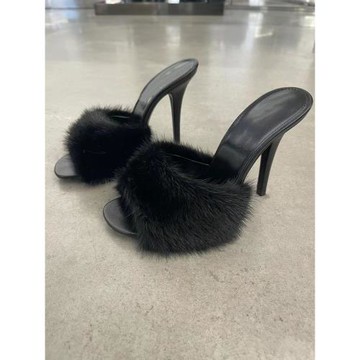 毛拖鞋女外穿2025年春新款水貂毛高跟鞋女細跟露趾性感高跟宴會鞋