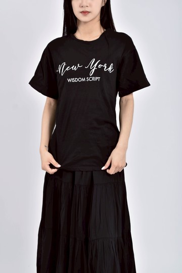 (S) dowisi印花黑色短袖上衣