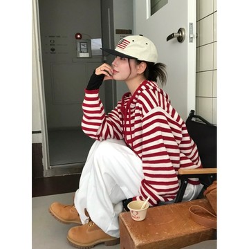 ˏˋ 𝐻𝑒𝑦 𝑆𝑝𝑟𝑖𝑛𝑔 - ̗̀ 🌷⛅️ ̖́‎韓國chic秋冬新款韓繫條紋鬆弛感寬鬆開衫外套女