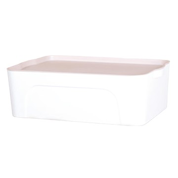 品屋 雅致收納箱 優質PP材質 磨砂質感 底部擡高防滑設計 44.5x30x14cm  中  粉色 蓋+ 白色  1個