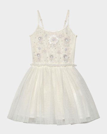 Girl's White Lotus Embellished Tutu Dress, Size 6M-24M