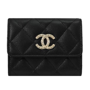 CHANEL AP4088 專櫃限定款 雙C LOGO雙層卡片零錢包.黑
