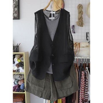 子末青合~日系原單薄款亞麻背心女寬松無袖坎肩馬甲外套棉麻上衣