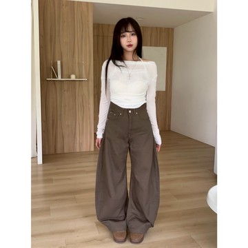 Velpro 現貨｜美拉德風闊腿彎刀褲 牛仔長褲 寬鬆 寬褲 遮肉 修身