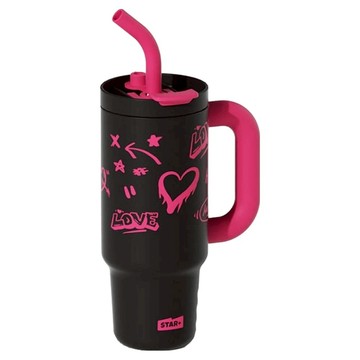 STAR 世大家 大容量吸管保溫杯  1個  1.2L  黑色 + 桃色