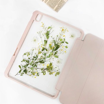 綠葉黃白花手工押花iPad殼 iPad Air 11寸13寸iPad Pro11寸13寸