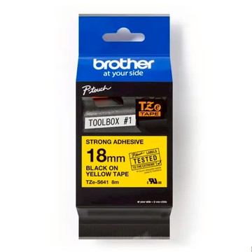 【 BROTHER】兄弟牌  黃底黑字 18mmx8M 超黏性護貝標籤帶/ 包 TZe-S641
