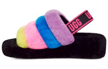 UGG FLUFF YEAH SLIDE BLACK TAFFY PINK MULTI WOMEN