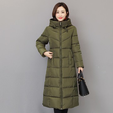 保暖立領連帽拉鍊口袋A字顯瘦鋪棉長版外套(黑.紅.綠L-3L) 眼圈熊 中大尺碼 J261