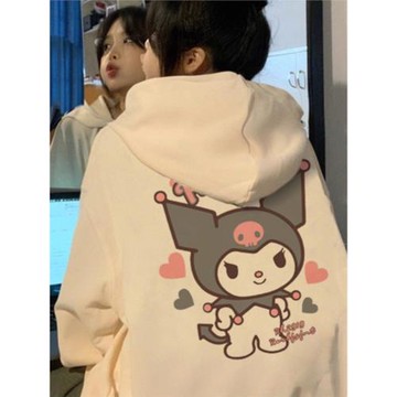 日系可愛庫洛米卡通印花連帽衛衣女2023秋冬加絨休閑寬松奶萌外套