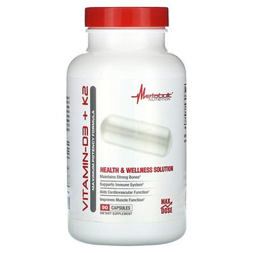 Metabolic Nutrition, 維生素 - D3 + K2，特大效力配方，90 粒膠囊