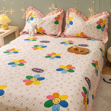 純棉床蓋單件榻榻米四季通用夾棉床單田園風小清新防滑絎縫三件套