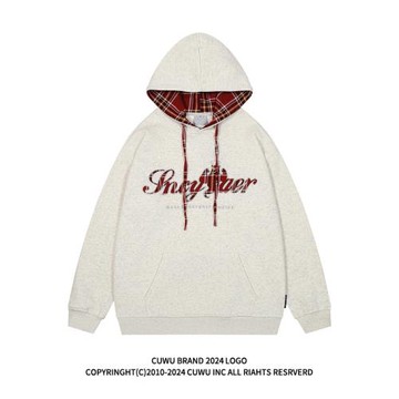(免運)cuwu美式復古貼布繡拼接連帽衛衣女春秋季新款套頭慵懶風帽衫外套