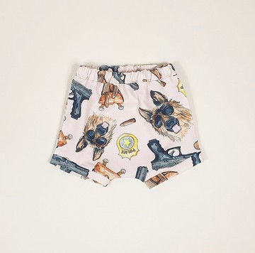 警察嬰兒短褲，男嬰短褲，女嬰短褲，帶狗的兒童短褲