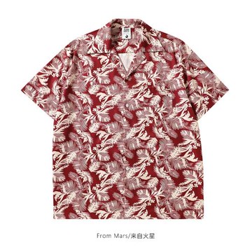 From Mars 日泰式古巴領沙灘夏威夷花襯衫潮寬松情侶休閑短袖襯衣