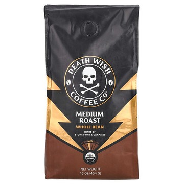 Death Wish Coffee, 全豆，中度烘焙，16 盎司（454 克）