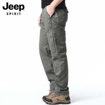 吉普休閑褲男士春季新款寬松直筒工裝褲潮流帥氣運動沖鋒長褲子男