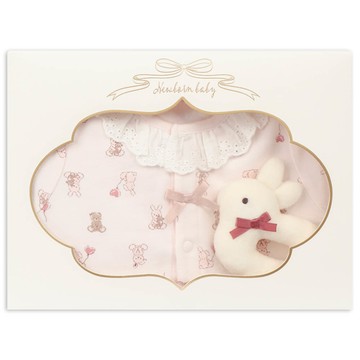 akachan honpo - 禮盒 連身衣&手搖鈴-兔子-粉紅色 (70~80cm)