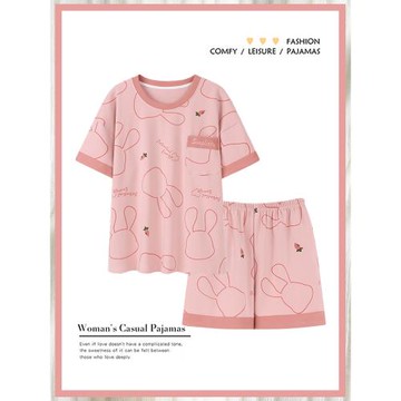 浪莎睡衣女夏季純棉薄款短袖短褲可愛夏天休閑可外穿家居服兩件套