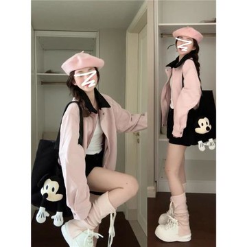 2025秋冬新款獨特超好看韓系粉色夾克短外套女裝春秋款小個子上衣