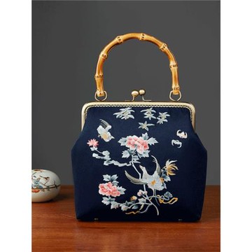 復古風刺繡手提女包竹節包搭配旗袍的包包媽媽百搭包口金包絲綢包