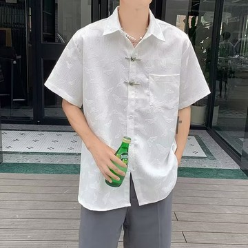 𝒚𝒐𝒖𝒓® 𝒔𝒕𝒖𝒅𝒊𝒐|不撞款 咖啡廳文青 街拍 寬版短袖 襯衫 改良唐裝 暗紋提花 肌理感 金屬扣 涼感上衣  62