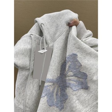 美式復古蝴蝶印花連帽衛衣女春秋冬加絨加厚外套寬松bf慵懶風上衣