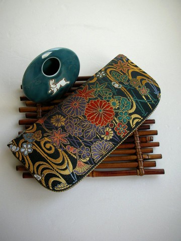 京西陣金襴錦織【錦水菊】-長夾/皮夾/零錢包/禮物