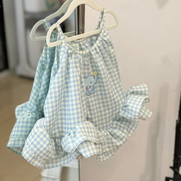 Mimo⭐背心女童夏季格子甜美蝴蝶結寶寶女寶韓版連衣裙可愛