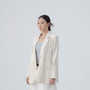 QUEENSHOP_S 女裝 長袖 簡約雙排釦翻蓋西裝外套-杏 現+預 【02030581】
